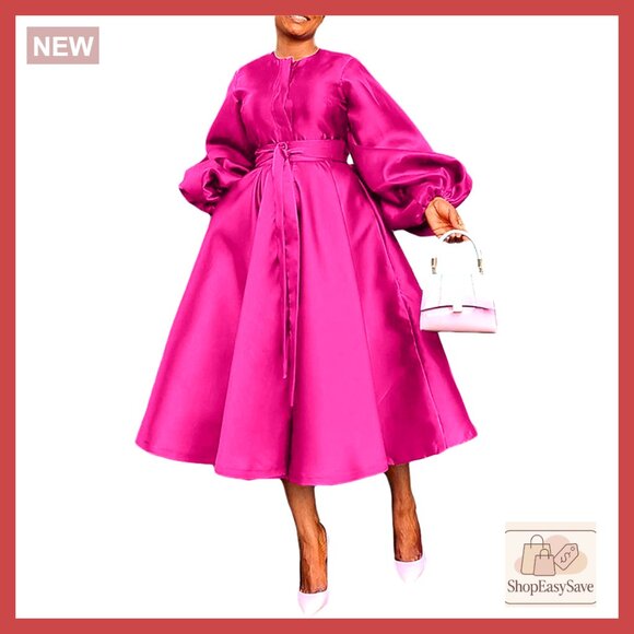 Satin Maxi Dress Long Sleeve A-Line Flowy Elegant Semi Formal with Pockets - Picture 1 of 5